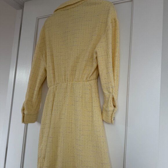 NWT Maje Rillo Mini Shirt Dress Jaune Pale Lurex Tweed Asymmetrical Button Front - Picture 9 of 9